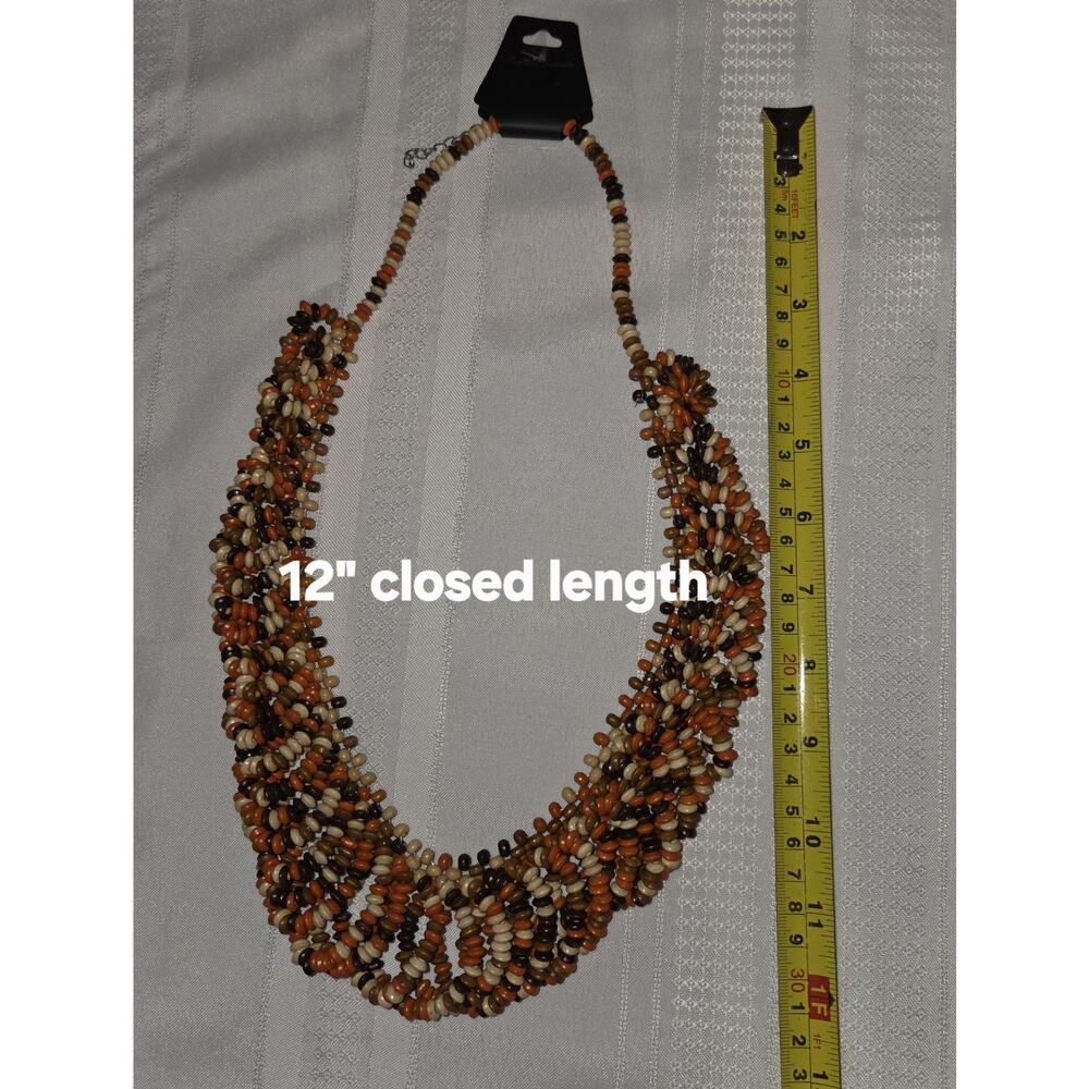 Multi Strand Seed Beads Necklace Fashion Fall Color Orange Brown Cream Costume - Picture 8 of 9